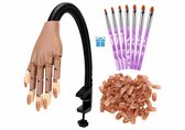 AUM® Oefenhand – Oefenhand voor Nagels - 100 Oefennagels + 7 Gratis Acryl Penselen – Flexibele Hand op Ware Grootte – Inclusief Tafelklem - penselen acrylverf - Cadeau - nagellak - nagel set