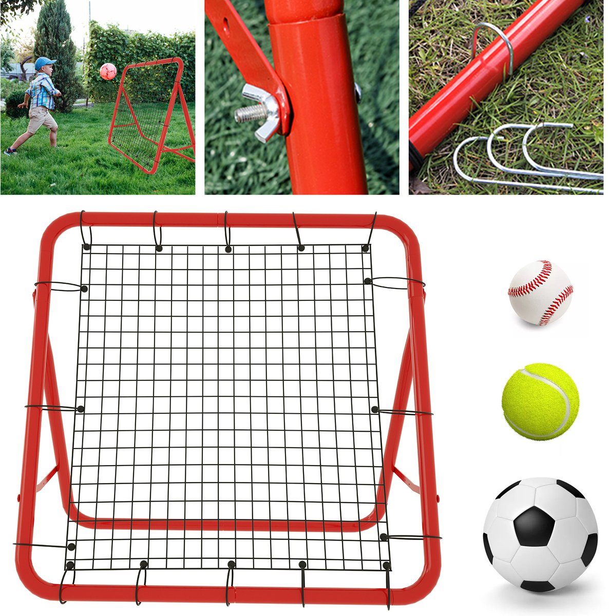 Voetbal Rebounder Kickback Rebound Net Honkbal Rebounder Kickback Doelnet Opvouwbaar voor Oefeningen, Voetbalschoten, Techniektraining, 100 x 100 x 65 cm
