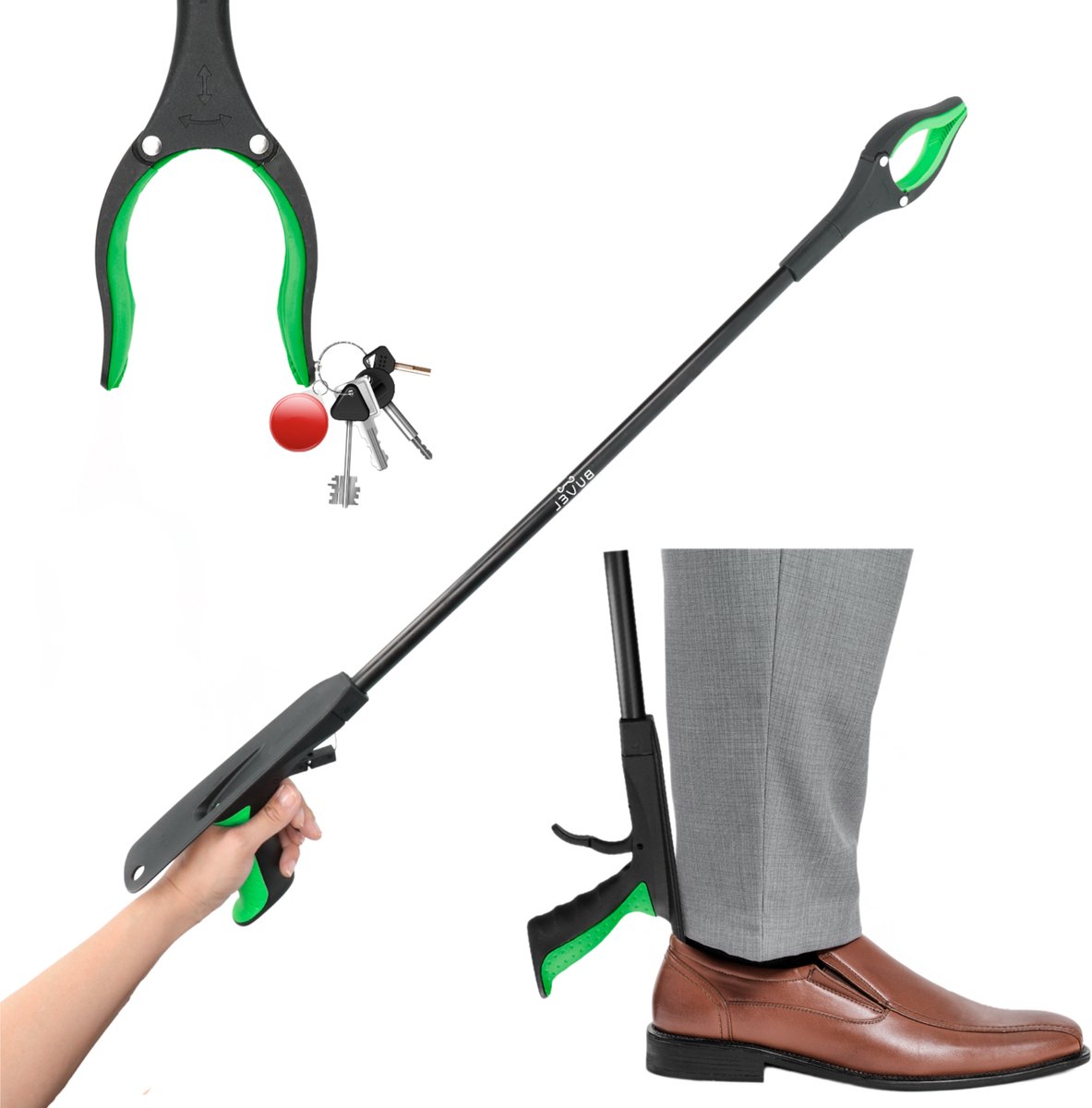 Buvel® 3-in-1 Afvalgrijper – 88 cm vaste steel | Lichtgewicht, ergonomisch en multifunctioneel Groen