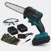 Bol.com Mini Kettingzaag 800W – 6 Inch Elektrische Handzaag met Automatische Kettingsmering – Inclusief 2 LED-Accu’s (2x 5000mAh) aanbieding