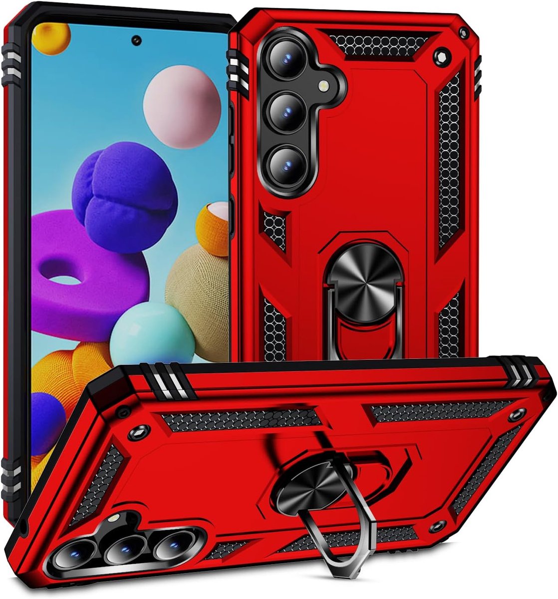 Anti-Shock Hybrid Ring Armor - Backcover Hoesje Geschikt voor: Samsung Galaxy A55 - Rood