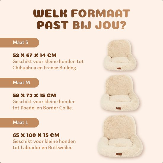 Siège auto Pet Perfect Fluffy pour chien - Panier de voiture avec sangles de sécurité - Panier 2 en 1 pour chien - Orthopédique - Antidérapant - Taille L - Beige