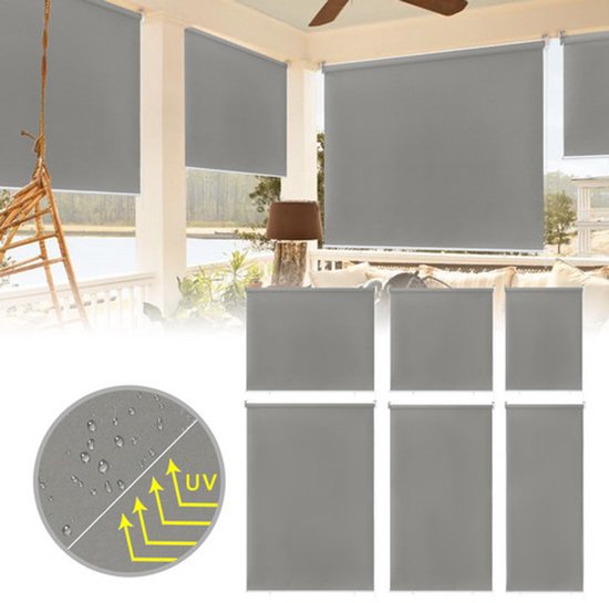 Store enrouleur extérieur 180 x 240 cm, pare-soleil vertical, store enrouleur de balcon, store banne de balcon, protection solaire, résistant aux UV, brise-vue, store enrouleur, brise-vent, ombrage - Grijs
