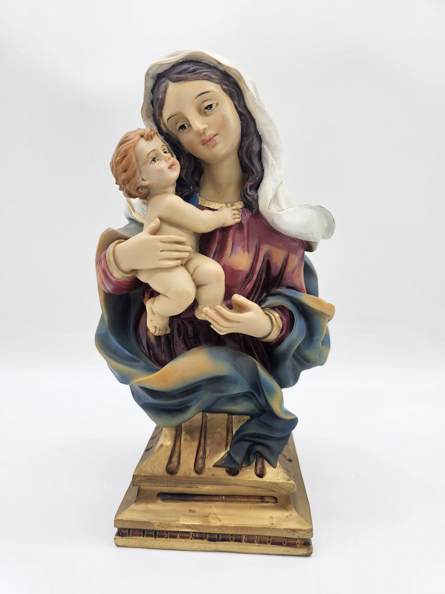Maria met kind Jezus borstbeeld - beeld 20 cm - Madonna met Jezus Christus op rechter arm - materiaal polystone - religieus beeld