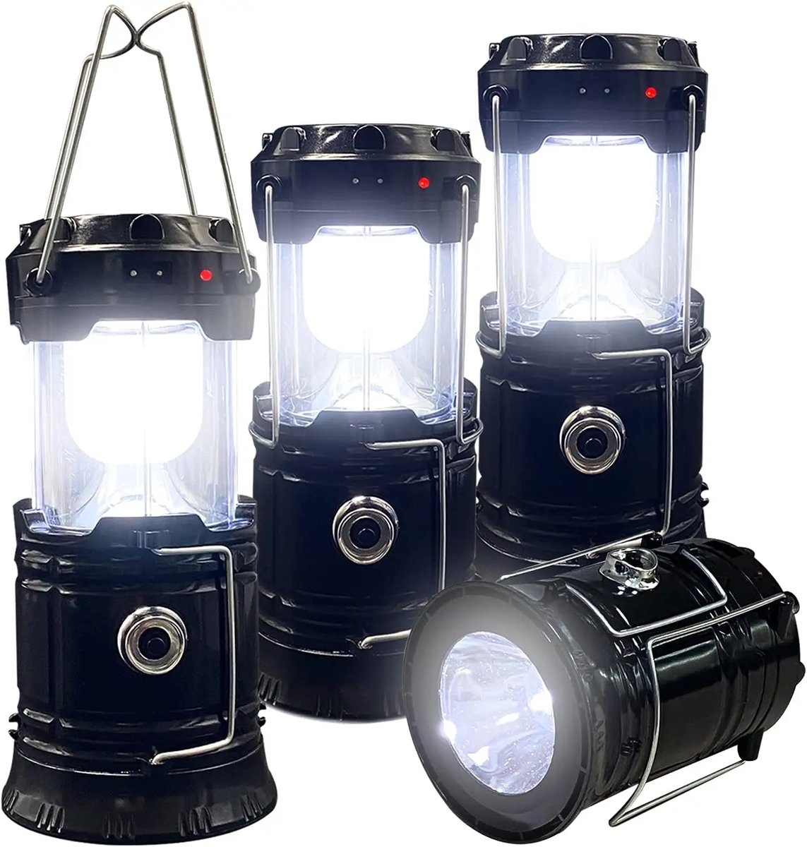 NatuurGenoot® Led Lantaarn- Tuinverlichting op zonneenergie- Camping Lamp- Solar tuinverlichting-Kampeerlamp-Noodlamp- Noodpakket- Opladen via zonne energie en USB-powerbank-Zwart