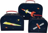 Rex London set van 3 koffertjes Space Age - Raket - Ruimte Blauw