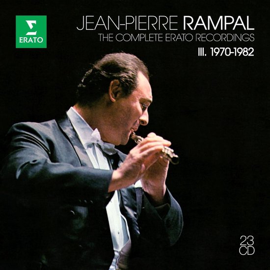 Jean-Pierre Rampal speelt dwarsfluit in een smoking. Opname III. 1970-1982.