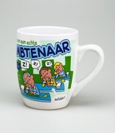 Mok - Cartoon Mok - Voor een hard werkende Ambtenaar - Gevuld met een toffeemix - In cadeauverpakking met gekleurd krullint