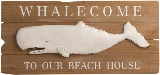 J-line Wandpaneel voor beach house met tekst Whalecome 76 cm