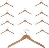 10 (+ 1 GRATIS) transparant gelakte, houten kledinghangers van 44 cm breed met inkepingen.