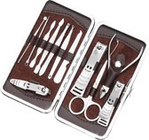 Lionstone Luxe Manicureset & Pedicureset - 12-delig incl Leren Opbergetui - Nagelverzorging - Manicure Set - Pedicure Set - Bruin