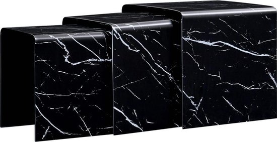 Salontafel Zwart set van 3 gehard glas (Incl 3d klok) - Marmer effect  woonkamer tafel... | bol.com