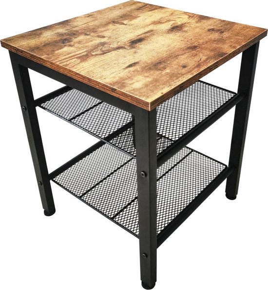 Table d'appoint Table basse Tough industriel vintage - métal noir bois brun
