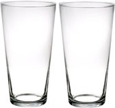 2x Conische vaas glas 30 cm - Glazen bloemenvaas taps - Decoratieve vazen