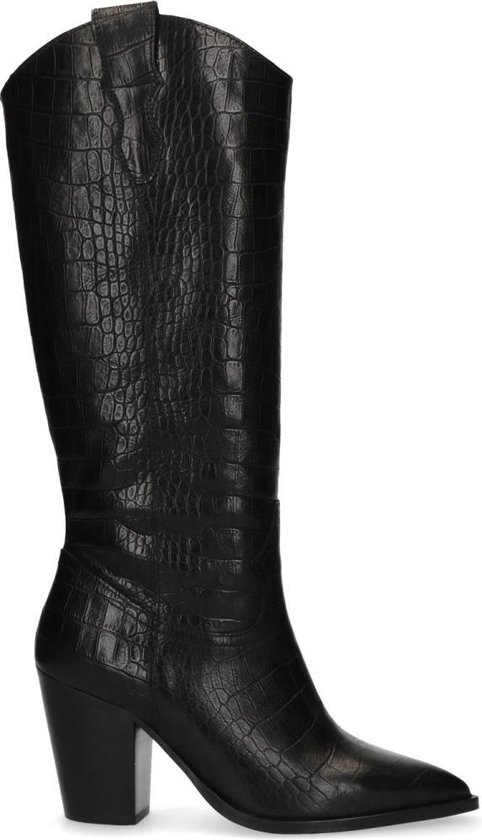 Sacha Dames Zwarte leren cowboylaarzen met crocoprint Maat 40 Sacha Dames Zwarte leren cowboylaarzen met crocoprint Maat 40