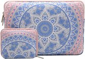 BTS® Laptoptas 12.3 inch met klein accessoire tasje roze met blauw | Hoogwaardig polyester en zachte fleece | Schokbestendig en stevig | Design