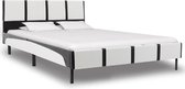 Bedframe Zwart Wit 140x200 cm Kunstleer (Incl LW Anti kras Vilt) - Bed frame met lattenbodem - Tweepersoonsbed Eenpersoonsbed