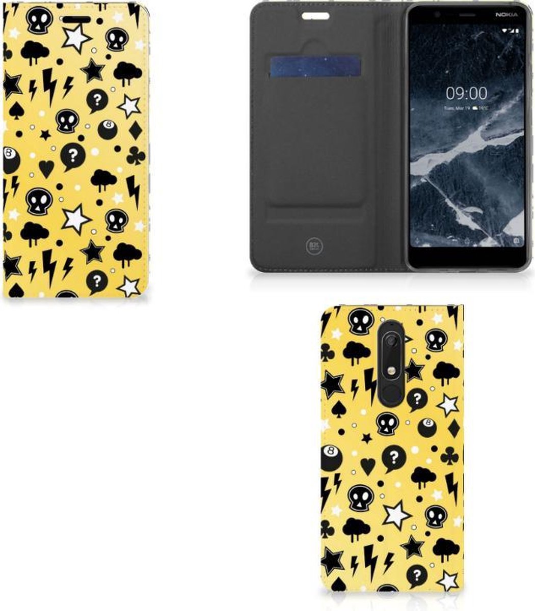 Standcase Hoesje voor Mobiel BookCase Nokia 5.1 (2018) Punk Geel