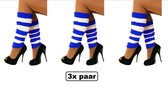 3x Paar Beenwarmers unisex blauw/wit - carnaval oktoberfest optocht gym thema feest sokken been warmers blauw wit