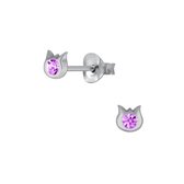 Joy|S - Zilveren petit kat poes oorbellen 3.5 mm kristal paars