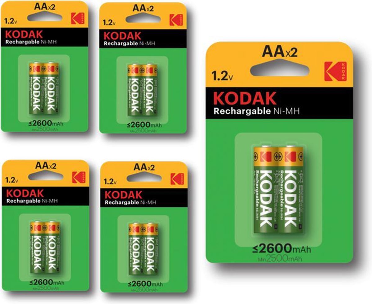Kodak AA / Micro / HR06 2600mAh 1.2V oplaadbare batterij - 10 Stuks (5 Blisters a 2St)