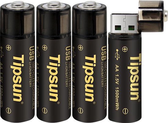 Isaac versieren De Kamer Tipsun - 1000 keer via USB oplaadbaar - AA batterij - 4 stuks | bol.com