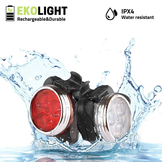EkoLight Fietsverlichting set - LED Fietslampjes - USB Oplaadbaar - Zwart — afbeelding 4