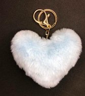 Sleutelhanger Pompon Hart / kleur: Zacht Blauw- Pluizig en zacht - Pompom Fluffy Heart - Baby Blue Keychain - Knuffelzachte sleutelhanger - Valentijn kado - Valentine