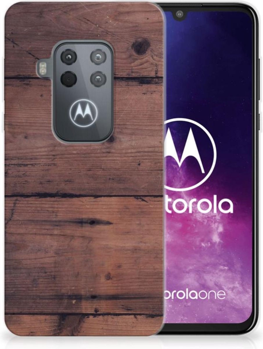 Motorola One Zoom Bumper Hoesje Old Wood