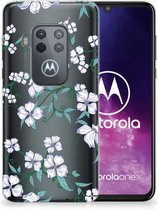 Bumper Housse Etui pour Motorola One Zoom Coque Téléphone Fleur Blanche