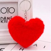 Sleutelhanger Pompon Hart / kleur: Rood - Pluizig en zacht - Pompom Fluffy Heart - Red Keychain - Knuffelzachte sleutelhanger - Rode Pompon - Valentijn kado - Valentine
