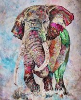 HQ Abstract Olifant | 40x30cm | ROND | dieren | abstract | volledig dekkend - Diamant Schilderen |  HQ Diamond Paintings Pakket voor Volwassenen