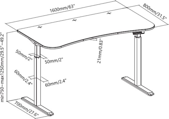 Indringing willekeurig Matrix Bureau gaming Thomas - computertafel - zit sta in hoogte verstelbaar - 160  cm x 80 cm... | bol.com