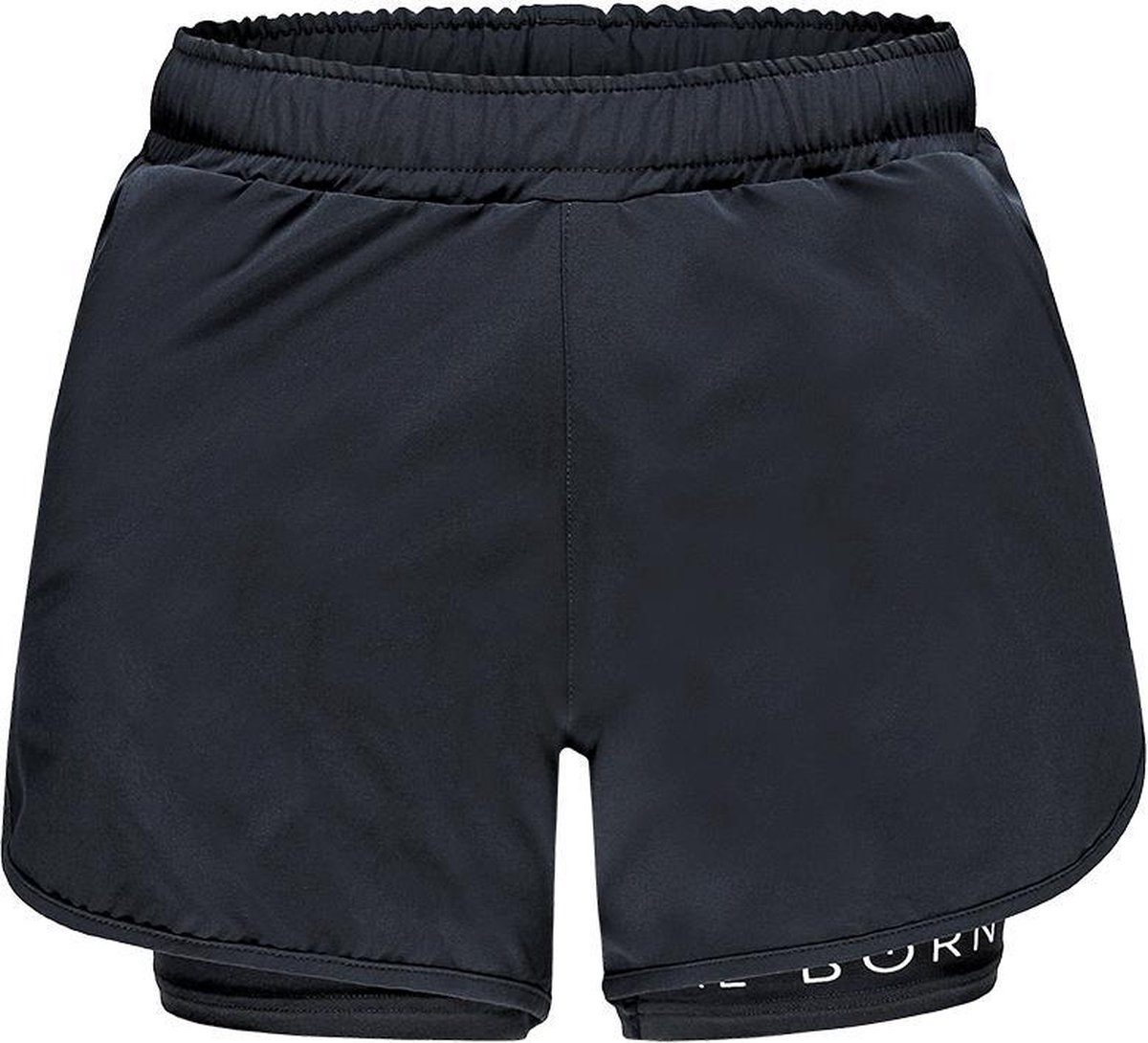 Re-Born - Sport korte broek - sport short - Strecht short 2 laagse - Korte broek met binnenbroekje - Sport short met zakken - Dames - Zwart - Maat M