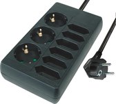 Stekkerdoos met 9 contacten (6+3) / zwart - 1,4 meter