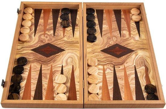 Afbeelding van het spel Olijf Backgammon set - Luxe - 48x26cm - Superluxe