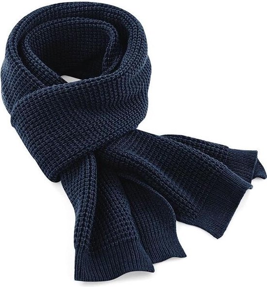 Blauwe, met dikke wafelsteek gebreide sjaal van merk Beechfield | bol.com