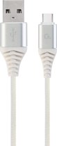 Premium USB Type-C laad- & datakabel 'katoen', 1 m, zilver/wit