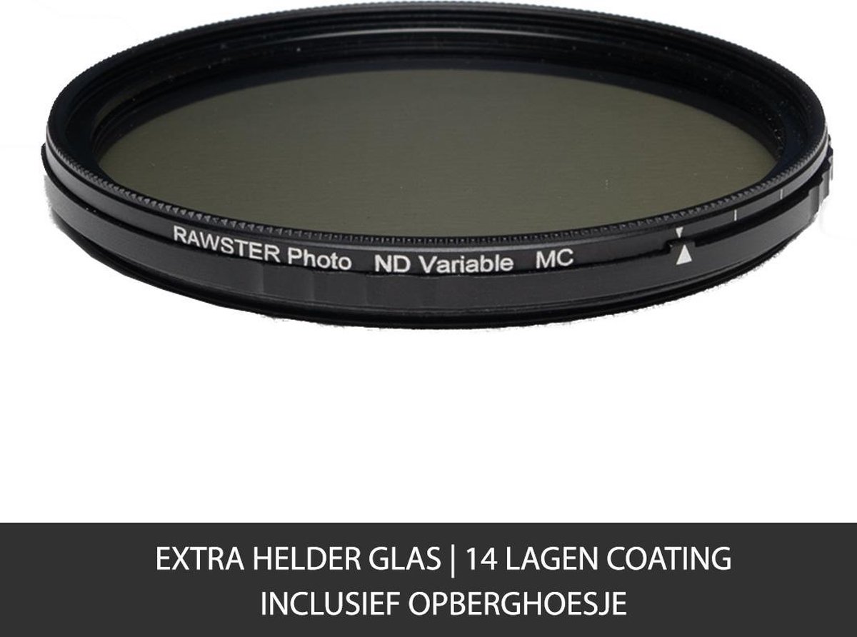 RAWSTER Photo • Variabel ND / Grijsfilter ND2-ND400 (2-8 stops) • 52mm • Slim frame • Multi-coated