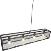 Bol.com QAZQA cage_wire - Industriele Hanglamp voor boven de eettafel | in eetkamer - 4 lichts - L 995 mm - Zwart - Industrieel ... aanbieding