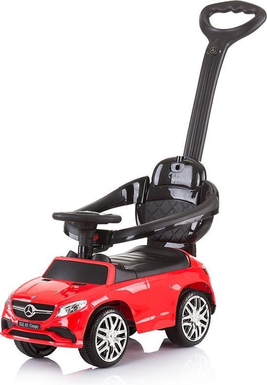 Loopauto Mercedes AMG GLE 63 rood, 3 in 1 met duwstang en luifel