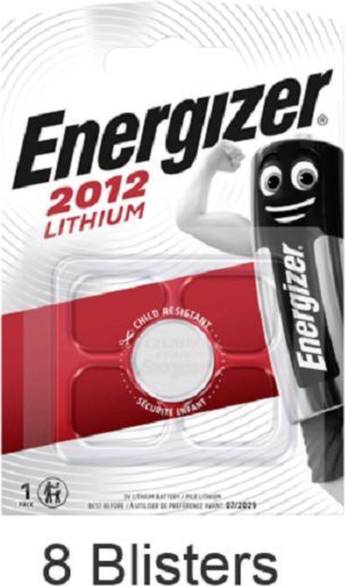 8 stuks (8 blisters a 1 stuk) Energizer Lithium Knoopcel Batterij CR2012 3V