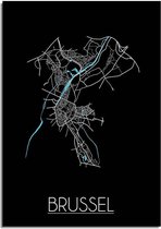 DesignClaud Brussel Plattegrond poster Zwart A2 + Fotolijst zwart