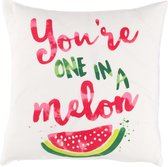 Dutch Decor EVIE - Kussenhoes meloen 45x45 cm - ivoor / wit - You're one in a melon - 100% katoen - met rits