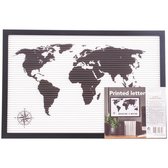 Wereldkaart wanddecoratie - Wereldkaart met letterbord - Wanddecoratie woonkamer - 30x45