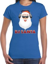 Fout kerstshirt / t-shirt blauw DJ Santa met koptelefoon voor dames - kerstkleding / christmas outfit M