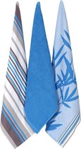 Set 2 Theedoeken en 1 Keukendoek Blauw Egyptische Katoen