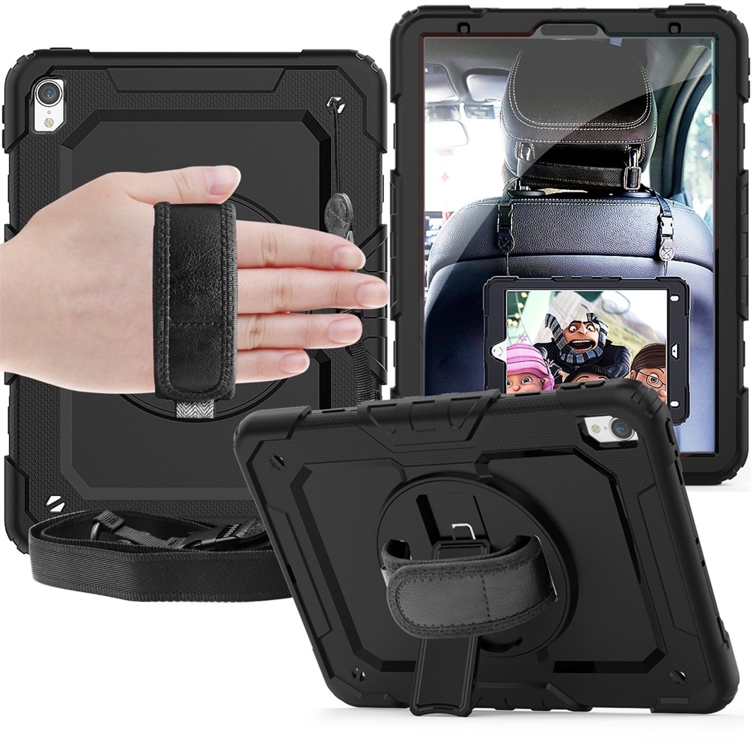 Mobigear SureGrip Tablethoes geschikt voor Apple iPad Pro 11 (2018) Hardcase Backcover + Stylus Houder + Schouderband + Standaard - Zwart
