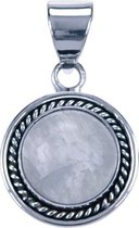 Zilveren Maansteen rond met gladde rand ketting hanger