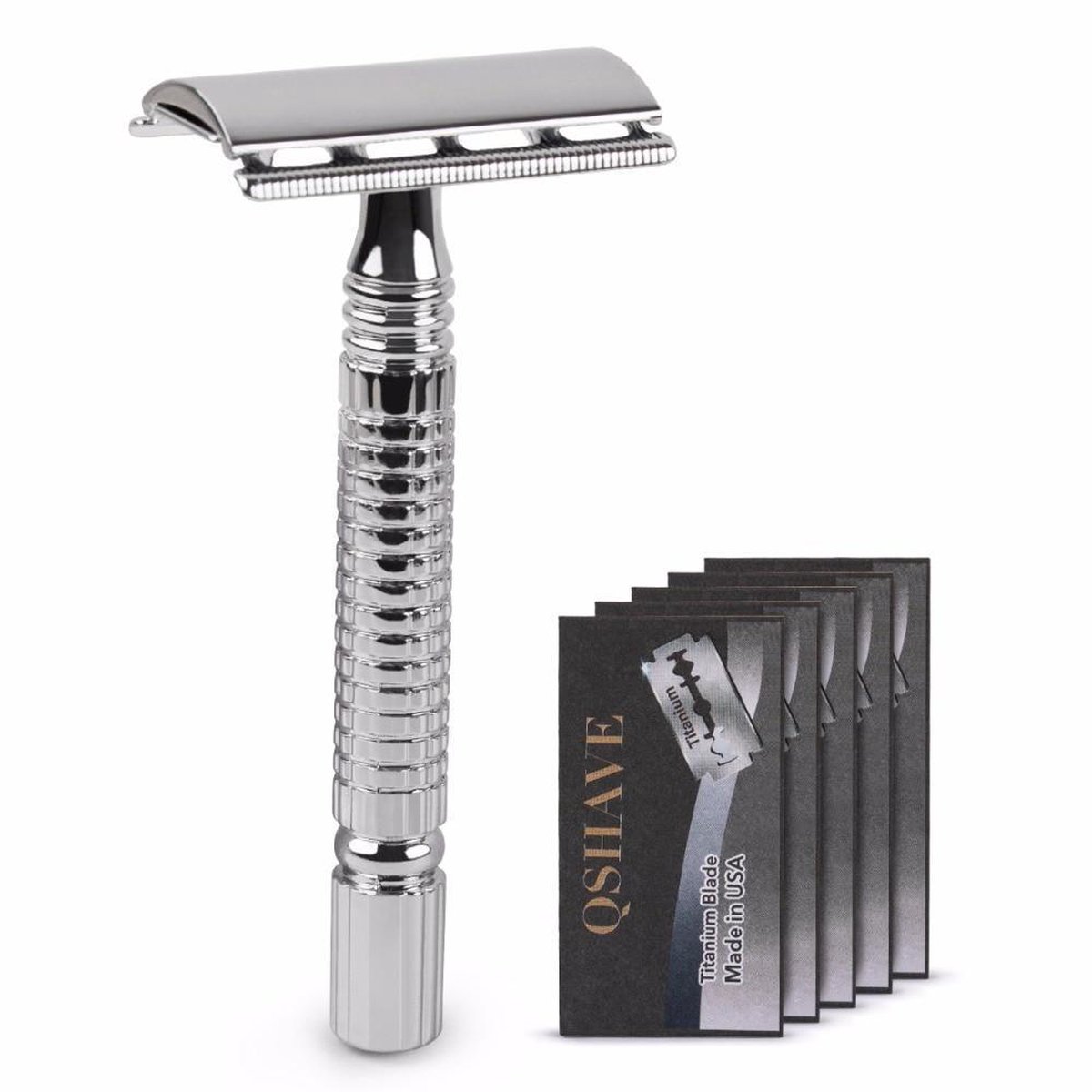 Safety razor QSHAVE + 5 titanium scheermesjes dubbelzijdig scheermes voor
